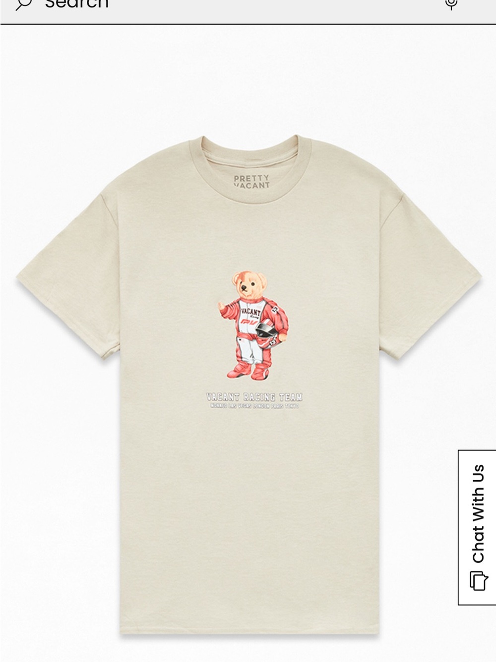 Pretty Vacant Men's Cream Racing Bear Short Sleeve Tee